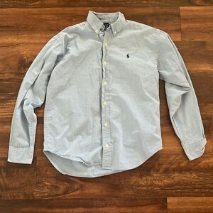 Ralph Lauren Boy's Plaid Blue Gingham Dress Shirt Size medium